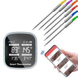 Jauges de cuisson, thermomètre sans fil Bluetooth pour barbecue à viande, avec 6 sondes, minuterie d'alarme, application gratuite pour téléphone intelligent iOS et Android