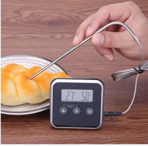 Meters Digitale LCD-display Voedselvleesthermometer met sonde Timerfunctie Temperatuuralarm Kookgereedschap voor BBQ-ovengrill