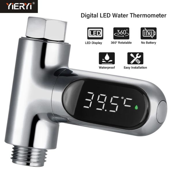 Jauges Thermomètre de douche numérique Affichage LED Compteur de température d'eau intelligent avec minuterie pour soins de bébé Salle de bain Cuisine Maison Batterie gratuite