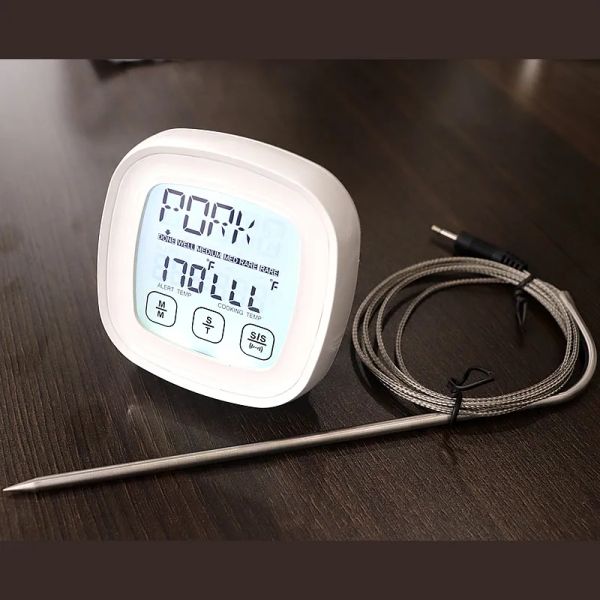 Gauges Thermomètre alimentaire à écran tactile numérique pour la cuisson du poisson de volaille à la viande dans le four à frire le fourbqu de fourgon avec une couleur de couleur sensible LCD