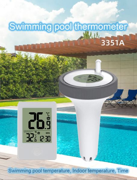 Gauges numériques sans fil intérieur intérieur extérieur Piscine flottante thermomètre pour piscine de salle de bain spas aquariums à distance horloge