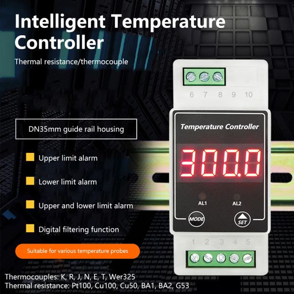 Gauges Thermostat Thermostat Dinrail Thermostat Interrupteur de thermostat numérique Surveillance en temps réel Alarme supérieure / inférieure Alarme AC / DC