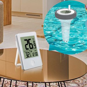 Gauges fanju numérique sans fil sans fil intérieur extérieur thermomètre flottant thermomètre piscine de salle de bain spas d'eau aquariums à distance horloge