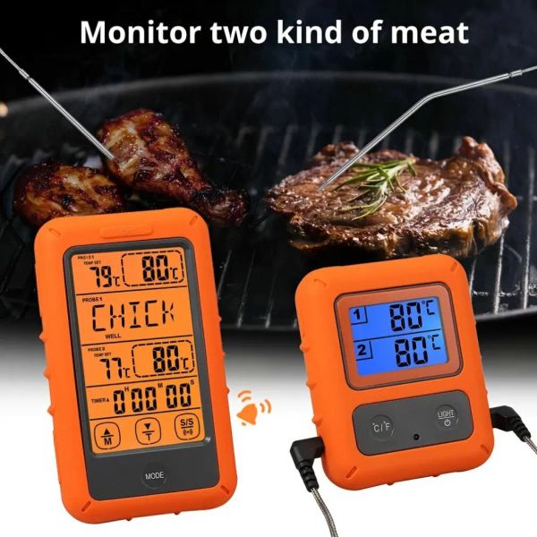 Jauges Vente chaude thermomètre alimentaire sans fil écran tactile double aiguille cuisine thermomètre de cuisson thermomètre de torréfaction des aliments livraison rapide