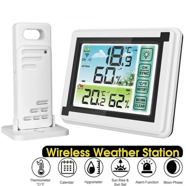 Gauges thermomètre sans fil intérieur / extérieur grand écran coloré à la température de la température Humidité Moniteur Mémoire horloge