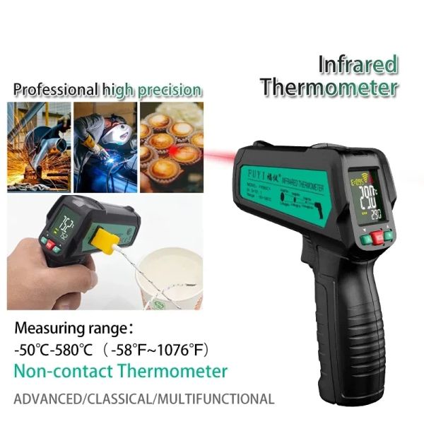 Gaguos Termómetro láser infrarrojo Hommómetro de mano industrial Termómetro digital portátil Pantalla LCD de temperaturas sin contacto con alarma