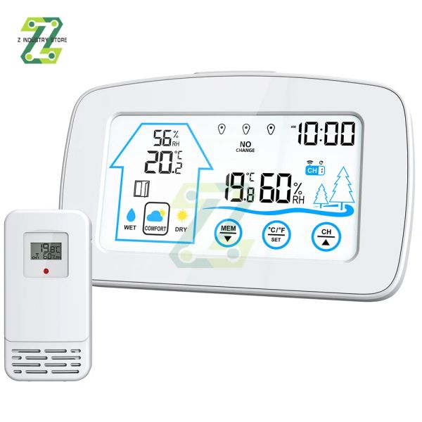 Gauges Grand écran tactile LCD sans fil Digital Indoor Thermomètre Hygromètre Station météorologique pour la maison