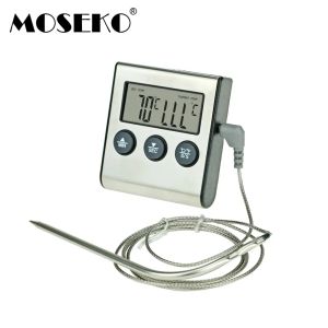 Jauges MOSEKO Thermomètre de cuisine numérique pour four à viande pour fumeur Grill alimentaire BBQ horloge minuterie alarme avec sonde en acier inoxydable