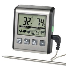 Thermomètre à viande numérique MOSEKO pour la cuisson des aliments, four de cuisine, fumoir, barbecue avec mode minuterie/rétro-éclairé/sonde en acier inoxydable