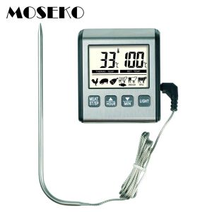 MOSEKO Thermomètre de four numérique pour la cuisson des aliments, cuisine, fumoir de viande, barbecue avec minuterie rétroéclairée, sonde en acier inoxydable 304