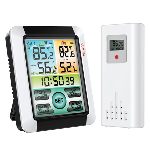 Gauges Thermomètre sans fil Oria Affichage LCD Capteur de température extérieure intérieure Capteur de température intérieure Hygromètre numérique Thermomètre avec horloge