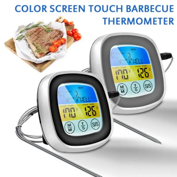 Jauges Thermomètre de four Thermomètre de cuisine Sonde de température à cœur Alarme numérique Thermomètre à viande LCD Thermomètre de cuisson alimentaire numérique