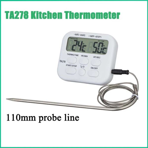 Medidores TA278 Termómetro de cocina digital con línea de sonda de 110 mm Carne BBQ Sensor de temperatura de alimentos Barbacoa inalámbrica Herramientas de cocina Alarma