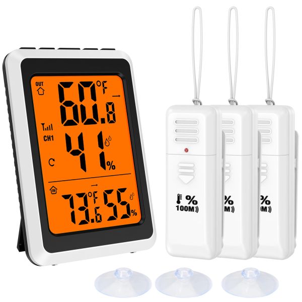 Gauges Thermomètre Hygromètre extérieur Thermomètre sans fil Thermomètre Humidité Gauge Température Monitor avec capteurs de 3 pc