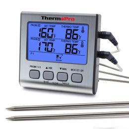 Thermomètre de cuisine numérique ThermoPro TP17, double sonde à viande en acier inoxydable, thermomètre à viande pour four avec minuterie et rétro-éclairage