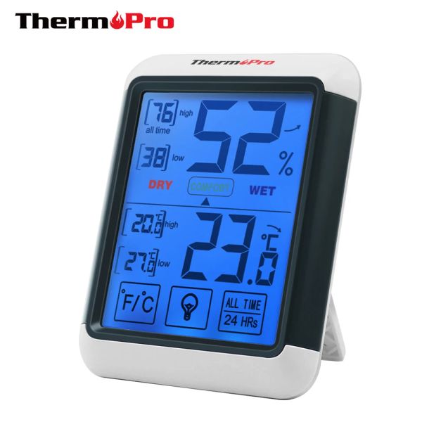 Gagues Termómetro de higrómetro digital TMOPRO TP55 termómetro interior con pantalla táctil y sensor de temperatura de humedad de luz de fondo