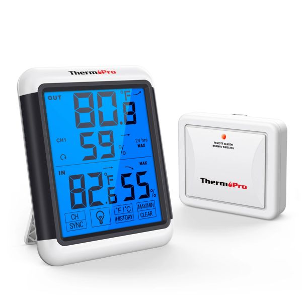 Gauges Thermopro TP65C 100m Station météorologique sans fil Hygromètre Hygromètre en plein air et moniteur d'humidité avec écran tactile