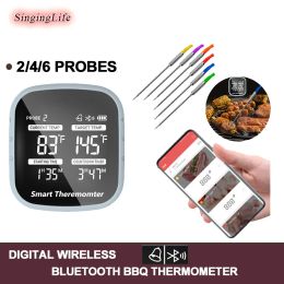 Medidores Termómetro inalámbrico Bluetooth para barbacoa Horno de parrilla digital remoto para cocina Cocinar alimentos Carne Termómetro inteligente con 2/4/6 sondas