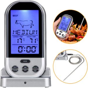 Thermomètre à viande à sonde numérique sans fil, pour gril, fumeur, BBQ, four alimentaire, avec minuterie, alarme, outils de cuisine