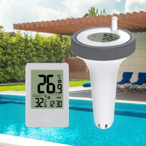 Gauges Thermomètre à piscine flottante sans fil Digital Indoor Piscine extérieure Piscine de bain Spas Aquariums Remote Observez avec horloge temporelle