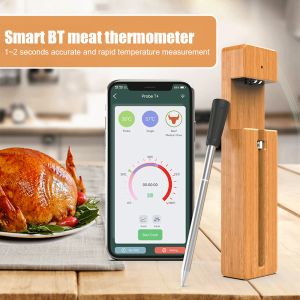 Jauges Thermomètre à viande sans fil Gamme 98FT Sonde à viande BT pour IPX7 Étanche APP Contrôle Thermomètre alimentaire pour la cuisson/BBQ/Fumeur