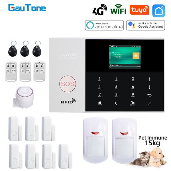 GauTone PG105 4G Alarma WiFi Sistema de cámara de seguridad para el hogar con inmunidad para mascotas Sensor de movimiento compatible con Alexa Tuya Smart Life