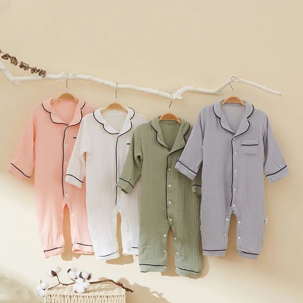 Gauze Baber Bodys Bodys Borns Borns Girls Assey Sleep Sleepleeve Suit à sauts Vêtements de sommeil Solid Ropa 240325