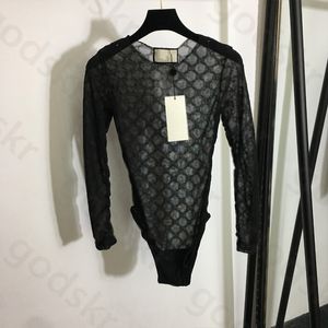 Camisa fina de encaje de gasa para mujer, camisa básica de manga larga de diseñador, leotardo, gargantilla de verano, blusa transpirable