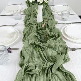 Gaze tafelloper jurlap semisher kaasdoek setting dineren rustiek land bruiloft verjaardag decor boho linnengoed y240430