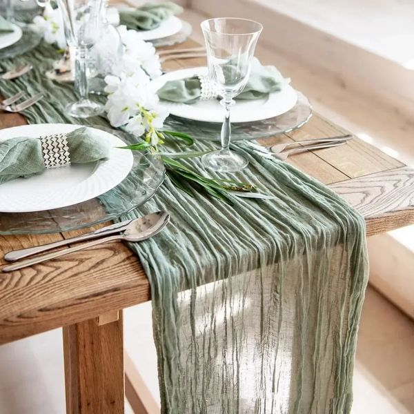 Gauze Table Runner Dinning Decoration 90300cm Rustic Country Boho Beach Wedding Party décor Christmas Runners 240429