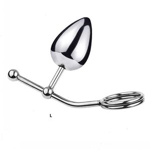 Gay Butt Plug Metal Anal Hook With Ball Penis Ring For Male Dilator Chastity Lock Cock Rings