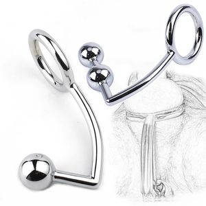 Gay Butt Plug Crochet Anal En Métal En Acier Inoxydable Avec Anneau De Pénis De Balle Pour Homme Plug Anal Dilatateur Pénis Chastity Lock Cock Ring 210720