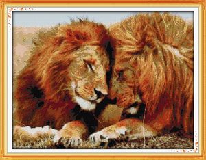 Gay Lions Lovers Handmade Cross Stitch Craft Tools Embroidery Needle Works Sets geteld Print op canvas DMC 14CT 11CT Home Decor Paintings