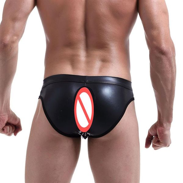 Gay hommes sous-vêtements Jockstrap hommes slips Sissy penties T-noir PU cuir Sexy sous-vêtements hommes érotique pénis hommes tongs String 322p