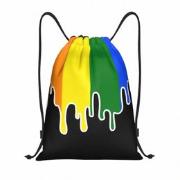 Gay Pride Flag Drip Cordon Sac à dos Femmes Hommes Sport Gym Sackpack Portable Rainbow LGBT Shop Sac Sack u5q9 #