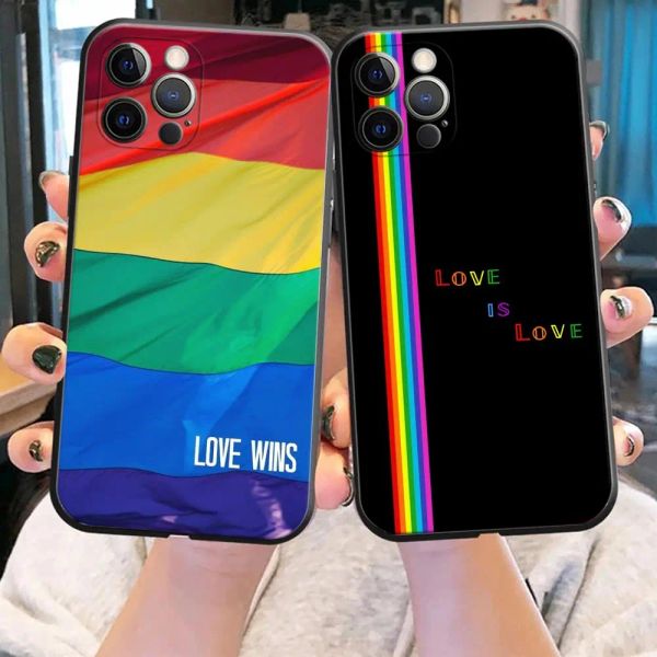 Gay Pride Flag Lesbians LGBT RAINBOW Téléphone Rainbow Phone pour iPhone 15 11 12 13 14 Pro Max Mini XR XS SE2020 7 8 Plus couverture de silicone de cas