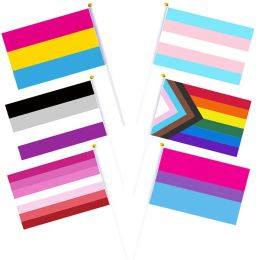 Gay Pride Rainbow Party Flags 14x21cm LGBT Small Mini Hands Hands Hands Transgender Bisexual and Pansexual Flags CPA4264