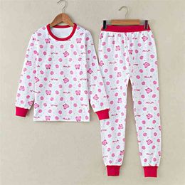 GB-KCOOL meisjes thermische ondergoed herfst winter kinderen katoen lange john set O-hals tops + broek casual johns pyjama 210622