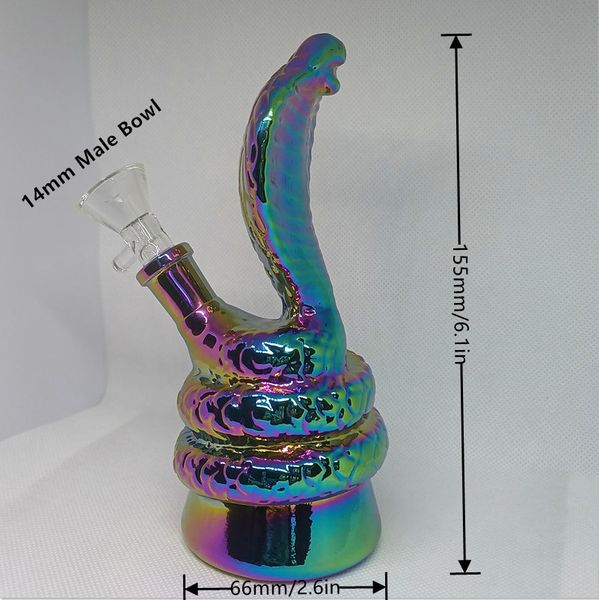Rainbow Snake Glass Bong Hookah 6.1in Pipe à eau 14mm Male Bowl Beaker Bubbler Tabac
