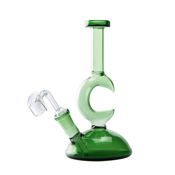 GB035 Glass Water Bong Environ 18 cm de hauteur verte demi-lune en forme de gréement de tampon fumeurs Bubbler d'eau Bubbler 14 mm mâle bol à dôme mâle quartz banger ongle 3 modèles