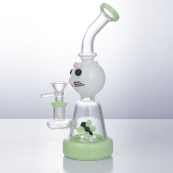 GB039 Environ 9,05 pouces hauteur en verre d'eau en verre bong tampon tampon fumeurs de tuyaux de tabagisme 14 mm bol en verre mâle avec poignée mignon style décoration d'abeille