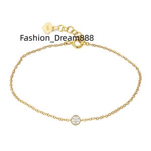 GB17 RINNTIN 14K Solid Yellow Gold Karabijn Strand Diamond Cut Cable Chain Solitaire Bezel Set Moissanite Diamond Bracelet