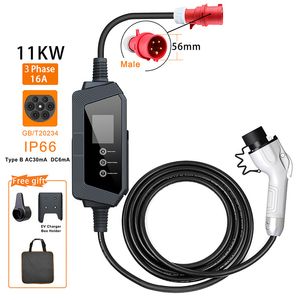 Chargeur portable GBT Socket EV 11KW 16A 3PHASE EVSE CHARGE Ajustement Ajuster le délai de courant Current Temps de chargement pour la voiture électrique