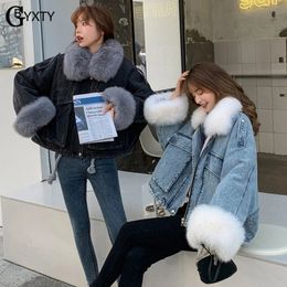 GBYXTY Parka Mujer Denim Jas Winter Vrouwen Dikke Fluwelen Jas Met Bontvoering Afneembare Jeans Korea ZA2183 240122