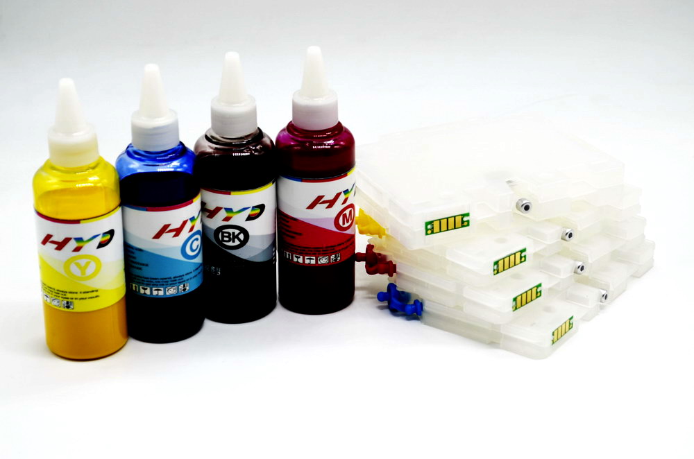 Kit de recharge d'encre pigmentée GC41 pour imprimante à jet d'encre Ricoh IPISO SG3110 3100 7100 etc (encre de recharge 4*100 ml + cartouche d'encre de recharge 4 pièces)