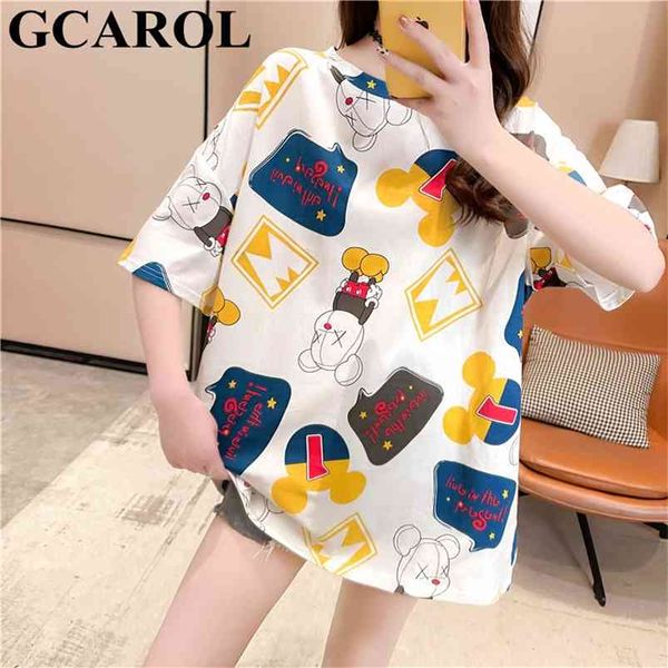 GCAROL mujeres dibujos animados Sketch 3D camiseta de gran tamaño geométrico camuflaje Multi-impreso acuarela verano camisetas de talla grande 2XL 210623