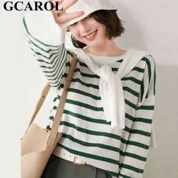 Gcarol Women Color Splited Stripes Sweater Druppel Schouder los