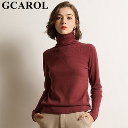 GCAROL Mujeres Crochet Cuello alto Suéter delgado 30% Lana Daily Tight Fit Jumper Cálido Otoño Invierno OL Render Jersey de punto LJ201112