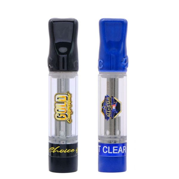 GCC Gold Coast Clear Atomiseurs Cartouches en verre céramique Noir Bleu Arc-en-ciel 0,8 ml 1,0 ml 510 Fil Chariots de vape vides emballés dans de la mousse