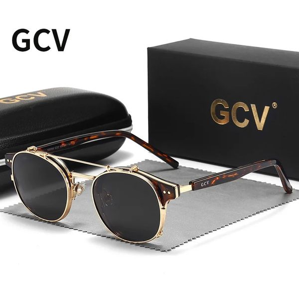 GCV Double couche lentille amovible lunettes de soleil les lunettes BluRay acétate gothique rétro Steampunk polarisé hommes femmes lunettes de soleil 231226